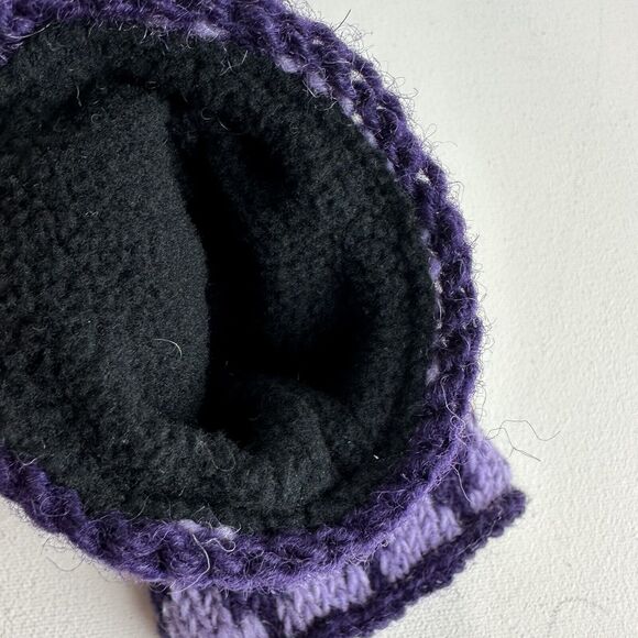 feelgoodz Jaya Bloom wool knit half mitten gloves hand Purple Gray Triangles - Picture 4 of 7